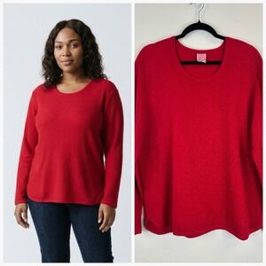 Waffle Knit Red Cotton Everyday Long Sleeve Top Size L Focus Casual Comfort